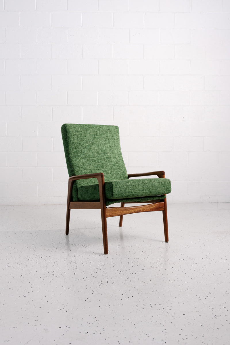 Fully restored Fler E71 armchair in green upholstered fabric