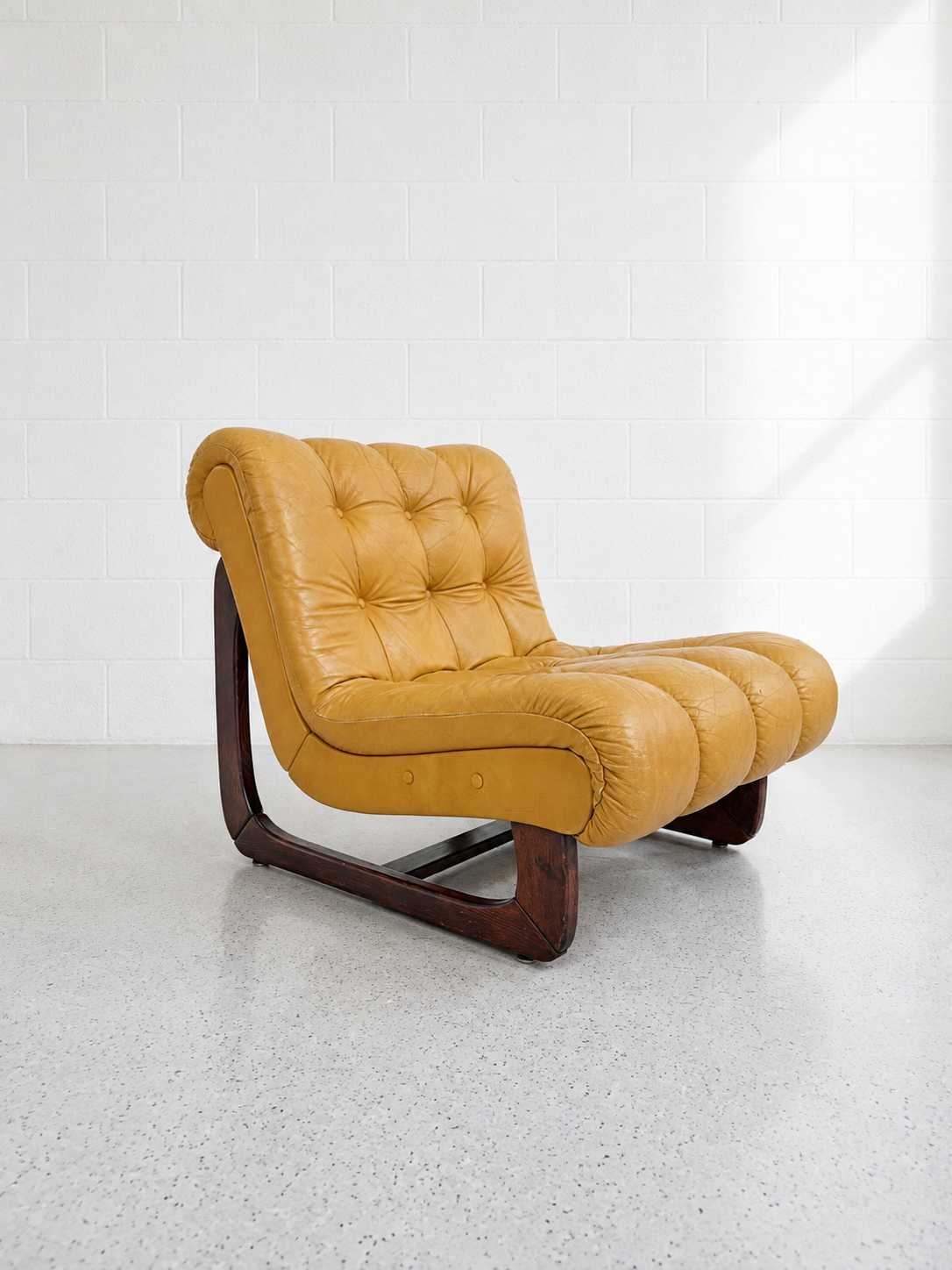 Mid Century Camel Leather Lounge Chair