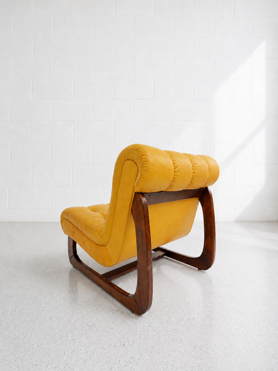 Mid Century Camel Leather Lounge Chair
