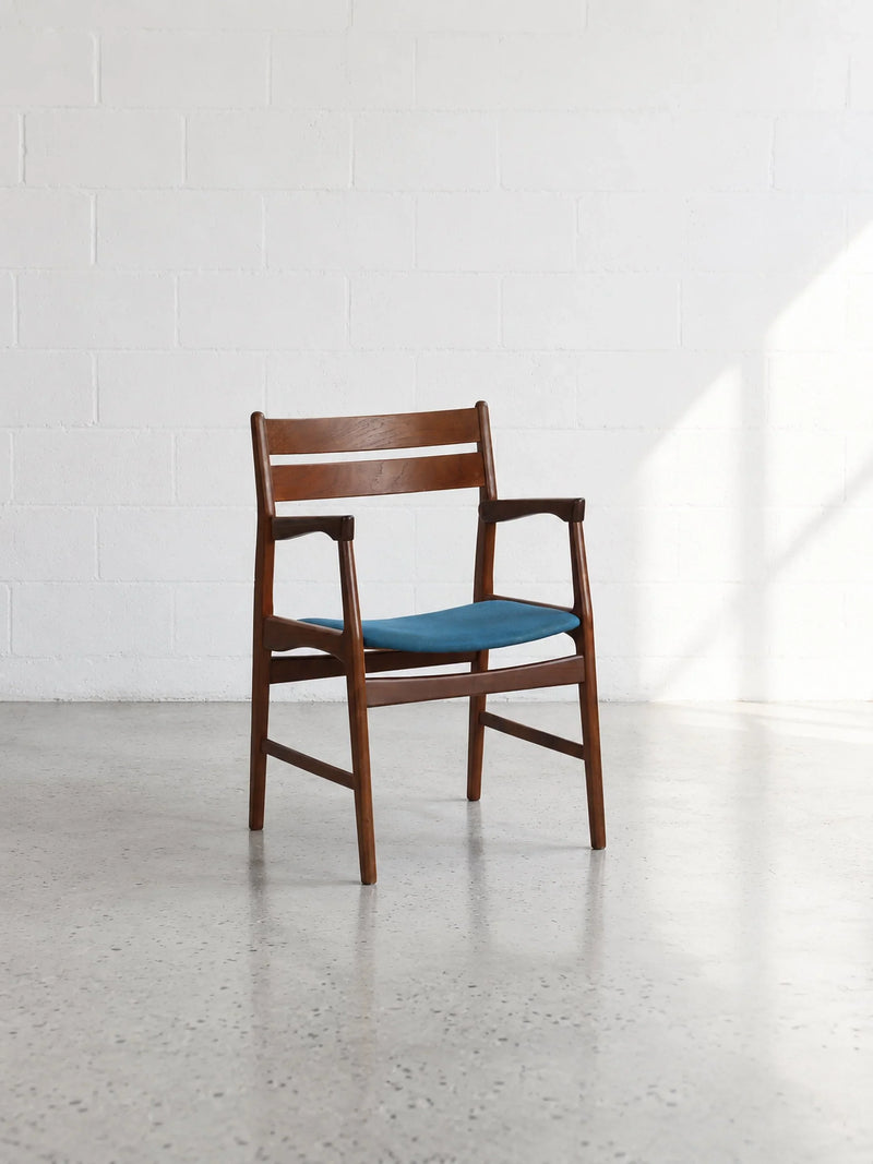 Danish Mahogany Lounge Chair in Blue Wool